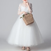 preiswerte Kleider für die Blumenmädchen-kinderkleidung Mädchen Blumenmädchen Kleid Kleid Party Kleid Feste Farbe 3/4 Ärmel Leistung Hochzeit Party Spitze Gitter Modisch bezaubernd Prinzessin Polyester Maxi Spitzenkleid abendkleider