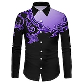 cheap Ethnic Pattern-Men&#039;s Floral Shirt Button Up Shirt Long Sleeve Fashion Casual Breathable Street Casual Daily Spring &amp; Summer Collar 3D Print Button-Down Black Red Blue Purple