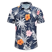 olcso Trópusi növények-Férfi Virágos Kókuszfa Busz Ing Hawaii ing Aloha ing Rövid ujjú Ing Térfogatcsökkenés Divat Utcai sikk Dizájn Szabadtéri Utca Hétköznapi Fekete Sárga Sötétkék S M L