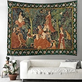 tanie Tkanina średniowieczna-Średniowieczny Gobelin Malarski Gobelin z epoki średniowiecza Sztuka na ścianę Duży gobelin Dekoracja muralu Fotograficzne tło Koc Zasłona Dom Sypialnia Salon Dekoracja