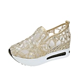 preiswerte Damen-Sneaker-Damen Slip-On-Sneaker aus goldenem Pailletten-Mesh mit Plateausohle – stylische Freizeitschuhe für Partys und besondere Anlässe
