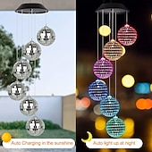 cheap Solar String Lights-Solar Wind Chime Light Mosaic Ball Night Light 7-Color Changing Independence Day Flag for Outdoor Patio Garden Window Curtain Tree Decoration