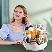 Χαμηλού Κόστους Gadgets Μπάνιου-Περιστρεφόμενη θήκη αποθήκευσης, διοργανωτής αρωμάτων μακιγιάζ, περιστρεφόμενη αποθήκευση καλλυντικών γραφείου 360 μοιρών, προθήκη λοσιόν, στρογγυλός δίσκος δώρων με μεγάλη χωρητικότητα, για τα κοσμήματά σας