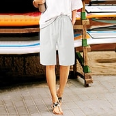 tanie Statki-Damskie Bermudy Spodnie capri Sztuczna bawełna len Letnie szorty Moda Podstawowy Codzienny Do kolan Średni Talia Równina Ściągana na sznurek Boczne kieszenie Workowaty Komfort Nieelastyczny Plaża