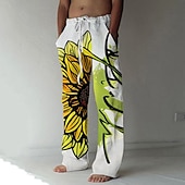 cheap Men&#039;s Printed Casual Pants-Men&#039;s Trousers Summer Pants Beach Pants Elastic Drawstring Design Front Pocket Straight Leg Graphic Prints Flower / Floral Comfort Soft Casual Daily For Vacation Linen Like Fabric Fashion Designer