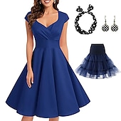 cheap Outfits-Retro Vintage 1950s Rockabilly A-Line Dress Flare Dress Christmas Party Dress Polka Dot Women&#039;s Party / Evening Masquerade Bachelorette Party Adults&#039; Dress Earrings Headwear Spring &amp; Summer