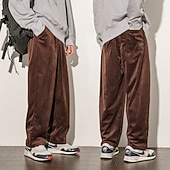 economico pantaloni casual-Per uomo Pantaloni di velluto a coste Pantaloni invernali Pantaloni casual Tasche A zampa Gamba dritta Tinta unica Caldo Informale Giornaliero Moda Pantaloni Morbido Nero Caffè