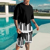 economico Set di magliette stampate da uomo-Per uomo Grafico Note Musicali 2 pezzi Set di magliette Set abbinati Manica Corta Pantaloni corti Girocollo Designer Casual Confortevole All&#039;aperto Vacanza Quotidiano Stampa 3D Primavera &amp; Estate