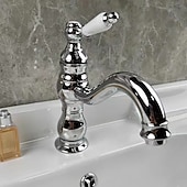 abordables Robinets de lavabo-robinet de salle de bain évier mélangeur robinets de lavabo montés sur le pont, vasque de salle de bain eau robinet en laiton monocommande un trou chrome doré