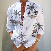 billiga Tropiska växter-Herr Kokosnötsträd Tropiska växter Skjorta Hawaii skjorta Aloha skjorta Långärmad Skjorta Hög krage Mode Designer Ledigt Utomhus Semester Gata Gul Blå Orange S M L