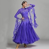 voordelige Ballroom danskleding-Ballroomdansen Kleding Borduurwerk Combinatie Kristallen / Bergkristallen Dames Prestatie Opleiding Lange mouw Netstof Spandex Organza