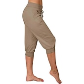 cheap Bloomers &amp; Harem Pants-Women&#039;s Yoga Pants Drawstring with Pockets Cropped Tummy Control High Waist Yoga Fitness Gym Workout Capri Pants Bottoms Dark Grey Navy Apricot Spandex Fall Sports Activewear High Elasticity Loose Fit
