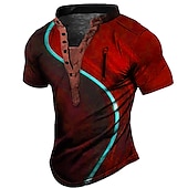 tanie Geometryczny-Męskie Graficzny Kolorowy blok Podkoszulek Koszula Henley Koszula w stylu vintage Krótki rękaw Druk 3D Moda Designerskie Codzienny Na zewnątrz Codzienny Sport Lato Czarny / Zielony Rumiany r