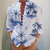 billiga Tropiska växter-Herr Kokosnötsträd Tropiska växter Skjorta Hawaii skjorta Aloha skjorta Långärmad Skjorta Hög krage Mode Designer Ledigt Utomhus Semester Gata Gul Blå Orange S M L