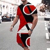 billige T-skjorter med trykk for menn-Herre Grafisk Fargeblokk 2stk T-skjorter sett Matchende sett Kortermet Korte bukser Crew-hals Designer Fritid Bekvem utendørs Feriereise Daglig 3D-utskrift Vår sommer Svart Hvit Gul