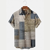 ieftine Model Geometric-Bărbați Tartan / Carouri Model Geometric Epocă Cămașă Camașă cu nasturi Manșon scurt Modă Designer Casual Vacanță Zilnic Ieșire Primavara vara Răsfrânt Imprimeu Albastru Verde Galben Albastru piscin