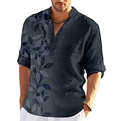 economico Modello di piante-Per uomo Foglie Camicia Camicia con bottoni Manica lunga Di tendenza Streetwear Originale Informale Per uscire Estate Primavera Autunno Colletto alla coreana Stampa Blu Viola Verde Cachi Grigio