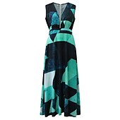 cheap Vacation Dresses-Women&#039;s Casual Dress Swing Dress Long Dress Maxi Dress Blue Light Green Fuchsia Sleeveless Floral Print Spring Summer V Neck 2023 S M L XL XXL