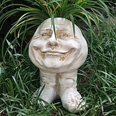 billige hageskulpturer og statuer-ansikts planter, muggle hode planter ansikt blomsterpotte harpiks hageskulptur for innendørs utendørs planter, unik hagepotte terrassedekor