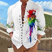 olcso Madarak és állatok-Férfi Papagáj Ing Hawaii ing Aloha ing Hosszú ujj Ing Állógallér Divat Dizájn Alkalmi Szabadtéri Vakáció Utca Fehér Sárga Rubin S M L