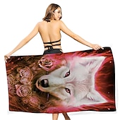 cheap Beach Towel Sets-1PC Beach Swimming Towels Tiger Lion Wolf Cartoon Animal Pattern Printing Folded Quick-Dry Soft Towels Home Decor Travel
