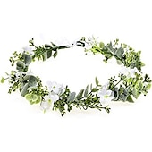 abordables Accessoires de coiffure-mariée vert feuille couronne bohème casque floral bandeau photo prop coiffe headflower