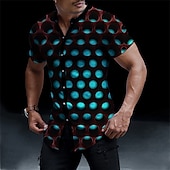 billiga 3D-mönster-Herr 3D Print Skjorta Knapp upp skjorta Kortärmad Mode Designer Ledigt Semester Ledigt Utekväll Vår &amp; sommar Hög krage Mönster Svart Gul Rubinrött Blå Himmelsblå