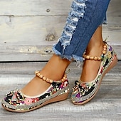 cheap Women&#039;s Flats-Women&#039;s Vintage Floral Embroidered Wedge Shoes – Ethnic Bohemian Style, Comfortable Slip-On Ballet Flats with Bowknot – Casual &amp; Festival Footwear