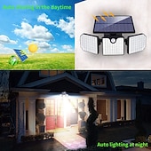 abordables Appliques d&#039;extérieur-Projecteur solaire 230 LED avec détecteur de mouvement et 3 têtes réglables, éclairage d&#039;extérieur étanche et sécurisé