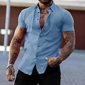 preiswerte Herrenhemd zum Knöpfen-Herren Hemd Sommerhemd Freizeithemd Knopfhemd Hemden zum Herausstecken Schwarz Weiß Gelb Rosa Dunkelmarine Kurzarm Einfach Umlegekragen Urlaub Straße Bekleidung Baumwolle Baumwollmischung Mode Lässig