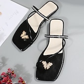 cheap Women&#039;s Sandals-Women&#039;s Gold Flip Flops with Butterfly Rhinestone Accent and Crystal Strap, Elegant Thong Sandals for Summer, Beach, and Evening Events