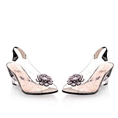 cheap Casual Sandals-Women&#039;s Transparent Wedge Sandals with Floral Rhinestone Decoration – Stylish Open-Toe Shoes for Summer, Parties, and Special Occasions