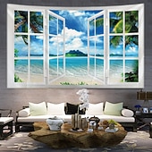 Window Scenery Hanging Tapestry Wall Art Large Tapestry Mural Decor Photograph Backdrop Blanket Curtain Home Bedroom Living Room Decoration 14