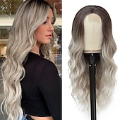 economico Parrucche trendy sintetiche-parrucche lunghe ombre bionde per le donne parrucca parte centrale ondulata lunga 26 pollici parrucche bionde ombre fibra proteica aggiornata parrucca di sostituzione dei capelli dall&#039;aspetto