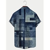 ieftine Model Geometric-Bărbați Tartan / Carouri Model Geometric Epocă Cămașă Camașă cu nasturi Manșon scurt Modă Designer Casual Vacanță Zilnic Ieșire Primavara vara Răsfrânt Imprimeu Albastru Verde Galben Albastru piscin