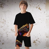 cheap Boy&#039;s 3D Animals-Boys 3D Graphic Dinosaur Dragon T-shirt &amp; Shorts T-shirt Set Clothing Set Short Sleeve 3D prints Summer Spring Active Sports Fashion Polyester Kids 3-13 Years Outdoor Street Vacation Regular Fit