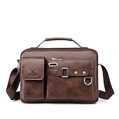 cheap Men&#039;s Bags-Men&#039;s Brown Faux Leather Messenger Bag with Multiple Pockets and Adjustable Strap - Stylish and Functional Crossbody Bag for Travel and Daily Use