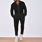 economico Set di camicie basic da uomo-Per uomo 2 pezzi Completo di camicia Camicia estiva Camicia da spiaggia Nero Bianco Beige Manica lunga Liscio Colletto alla coreana Primavera estate Hawaiano Per eventi Abbigliamento Tasche