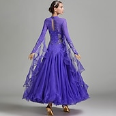 voordelige Ballroom danskleding-Ballroomdansen Kleding Borduurwerk Combinatie Kristallen / Bergkristallen Dames Prestatie Opleiding Lange mouw Netstof Spandex Organza