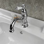 abordables Robinets de lavabo-robinet de salle de bain évier mélangeur robinets de lavabo montés sur le pont, vasque de salle de bain eau robinet en laiton monocommande un trou chrome doré