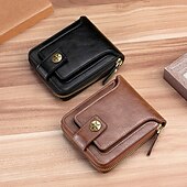 お買い得  カードホルダーとケース-クレジットカードホルダー財布 メンズPUレザーソリッドカラー ビジネス財布 カードホルダー ジッパー＆ボタン付き バレンタインデーギフト