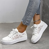 cheap Women&#039;s Sneakers-Women&#039;s White Lace Sneakers with Comfortable Sole and Lace-Up Design - Casual, Breathable Shoes for Everyday Wear