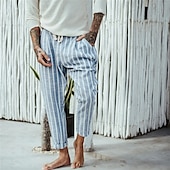 cheap Casual Pants-Men&#039;s Trousers Summer Pants Beach Pants Pocket Drawstring Elastic Waist Stripe Comfort Breathable Casual Daily Holiday Fashion Classic Style Navy Blue Blue