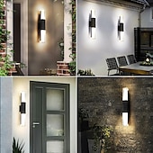 preiswerte Außenwandleuchten-LED-Sensor-Wandleuchte, Wandleuchte für den Außenbereich, Wandleuchten aus schwarzem Metall, Up-Down-Wandleuchten, Wandlaterne aus Aluminium, wasserdichte IP65-Scheinwerfer, Nachtlampen für Veranda, Terrasse, Garten, 85–265 V