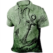 ieftine Polo vintage pentru bărbați-Bărbați Imprimeu Grafic Ancoră Epocă Tricou POLO Cămașă de golf Manșon scurt Cămașă Răsfrânt În aer liber Stradă Albastru Verde Albastru piscină Trifoi Kaki Gri Cordon Imprimeu Îmbrăcăminte Sport