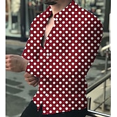 cheap Geometric Pattern-Men&#039;s Polka Dot Geometric Pattern Shirt Button Up Shirt Long Sleeve Sports Fashion Designer Daily Holiday Summer Spring Turndown Print Black Red Navy Blue Blue
