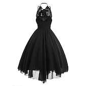 cheap Dresses-Women&#039;s Sleeveless Gothic Dress with Corset Halter Lace Swing Cocktail Dress Tulle Dress Formal Casual Halloween Punk Hippie Dresses
