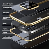 رخيصةأون جرابات آيفون-غطاء زجاجي مزدوج مغناطيسي لهاتف iPhone 16 15 14 13 12 11 Pro Max Plus Mini – إطار معدني واقي كامل للجسم مع واقي عدسة، زجاج مقسى، تصميم لون موحد