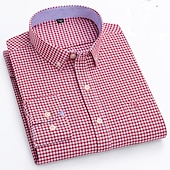 preiswerte Oxford-Hemden für Herren-Herren Oberhemd Gestreiftes Hemd Hemd Bügelfreies Hemd Oxford Hemd Kariert / Gestreift / Chevron Hochzeit Büro &amp; Karriere Hellblau Dunkelrot Rote Dunkelmarine Langarm Hemdkragen Ganzjährig Bekleidung