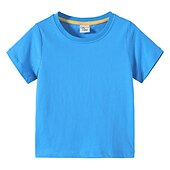 halpa T-paidat ja muut paidat-Lapset Poikien T-paita Tee Yhtenäinen väri Lyhythihainen Crewneck 100% puuvilla Lasten toppi Koulu Neutraali Päivittäin Perus Kesä Vaalean sininen 3-13 vuotta